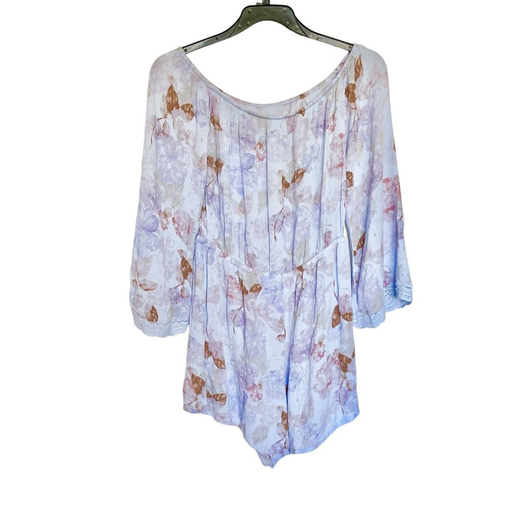 Mossimo Supply Womens Sz Medium Off The Shoulder Romper Floral Lace Trim Spring